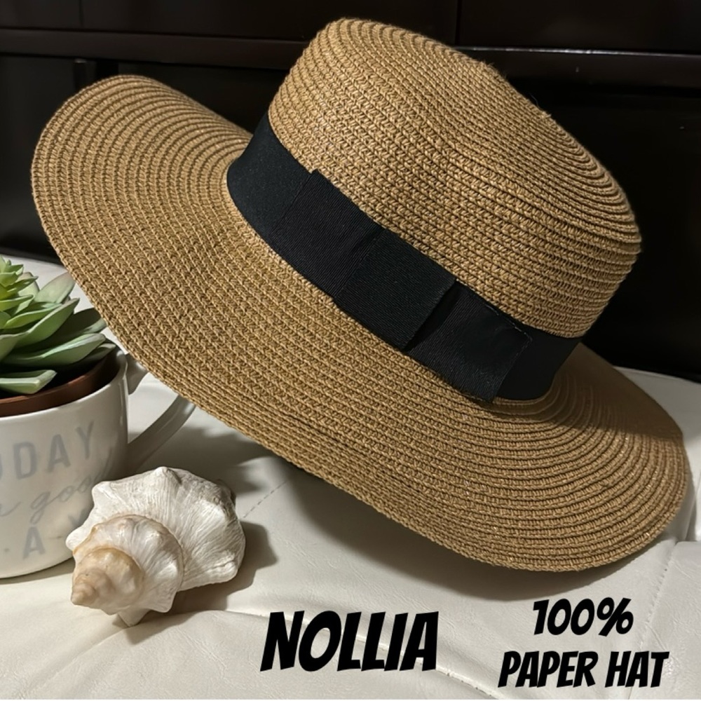 Nollia Hat-Woven Paper Material-Natursl Color-Black Ribbon Detail-OSFM
